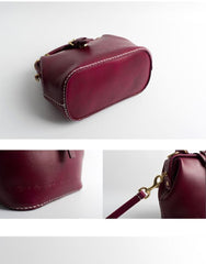 Handmade Womens Dark Red Leather Small doctor Purse Raspberry shoulder doctor bags for women