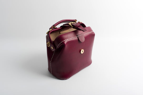 Handmade Womens Dark Red Leather Small doctor Purse Raspberry shoulder doctor ba DB06491025