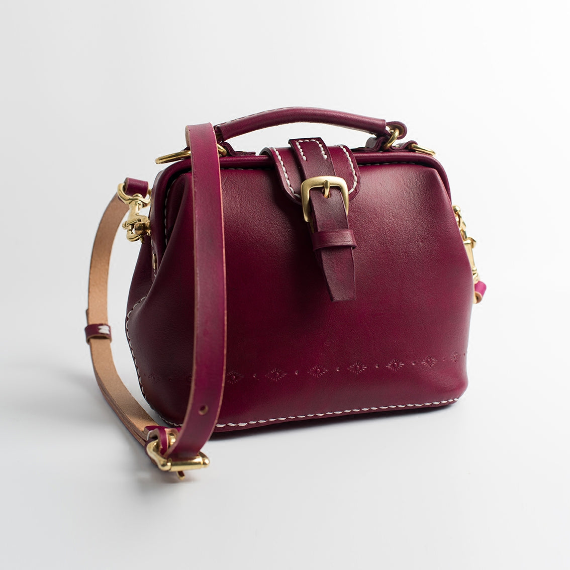 Handmade Womens Dark Red Leather Small doctor Purse Raspberry shoulder doctor bags for women