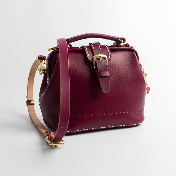 Handmade Womens Dark Red Leather Small doctor - Back View