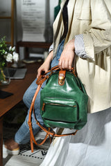 Handmade Womens Tan Leather Doctor Backpack Purse Shoulder Doctor Handbags for Women