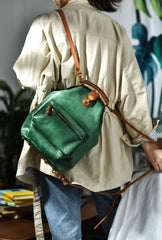 Handmade Womens Tan Leather Doctor Backpack Purse Shoulder Doctor Handbags for Women