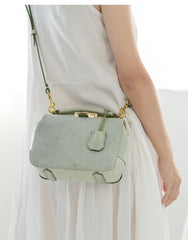 Handmade Womens Green Leather Doctor Handbag Purse Small Side Bag Doctor Purse for Women
