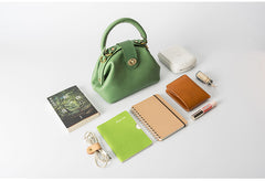 Handmade Womens Green Leather Mini Doctor Handbag Purse Green Shoulder Doctor Bags for Women