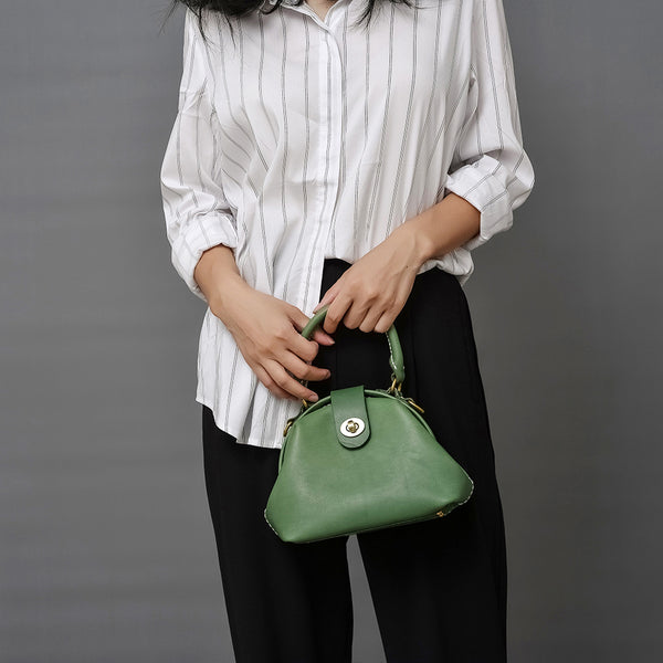 Handmade Womens Green Leather Mini Doctor Handbag - Back View