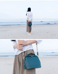 Handmade Womens Green Leather Mini doctor Handbag shoulder doctor bags for women
