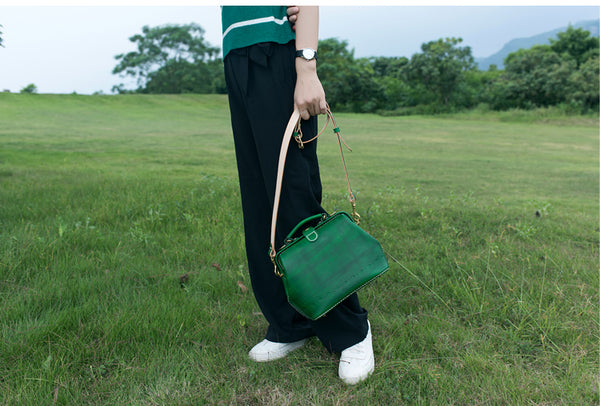 Handmade Womens Green Leather doctor Handbag shoulder doctor bags Purse for wome DB07291021