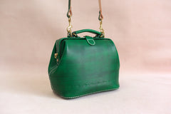 Handmade Womens Green Leather doctor Handbag shoulder doctor bags Purse for women