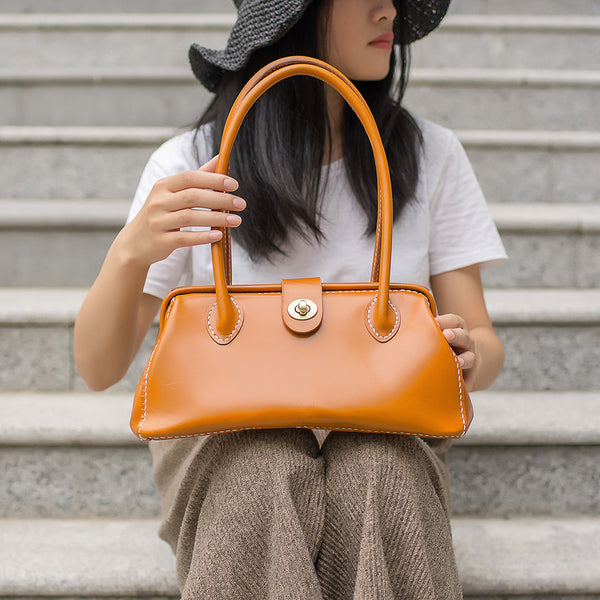 Handmade Womens Leather Doctor Handbag Purse Tan - Back View