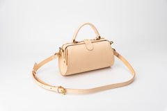 Handmade Womens Leather Doctor Handbag Purse Small Beige Side Bag Doctor Bags for Women