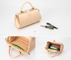 Handmade Womens Leather Doctor Handbag Purse Small Beige Side Bag Doctor Bags for Women