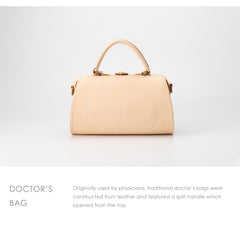 Handmade Womens Leather Doctor Handbag Purse Small Beige Side Bag Doctor Bags for Women