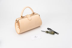 Handmade Womens Leather Doctor Handbag Purse Small Beige Side Bag Doctor Bags for Women