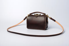 Handmade Womens Coffee Leather Doctor Handbag Purse Small Side Bag Doctor Bags for Women