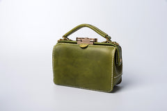 Handmade Womens Green Leather Doctor Handbag Purse Small Side Bag Doctor Bags for Women