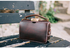 Handmade Womens Red Leather Doctor Handbag Purse Small Side Bag Doctor Bags for Women