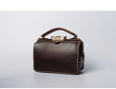 Handmade Womens Coffee Leather Doctor Handbag Purse Small Side Bag Doctor Bags for Women