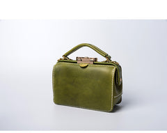 Handmade Womens Green Leather Doctor Handbag Purse Small Side Bag Doctor Bags for Women