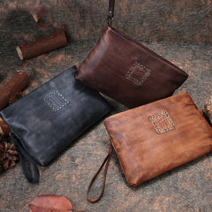 Handmade Womens Leather Large Wristlet Wallets Zip Clutch Purse Ladies Zipper Clutch Wallets for Women