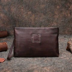 Handmade Womens Coffee Leather Large Wristlet Wallets Zip Clutch Purse Ladies Zipper Clutch Wallets for Women