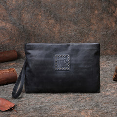 Handmade Womens Gray Leather Large Wristlet Wallets Zip Clutch Purse Ladies Zipper Clutch Wallets for Women