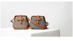 Handmade Womens Black&White Leather Tweed Doctor Handbag Small Side Purses Doctor Purse for Women