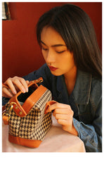 Handmade Womens Black&White Leather Tweed Doctor Handbag Small Side Purses Doctor Purse for Women