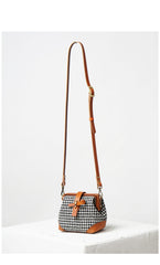 Handmade Womens Black&White Leather Tweed Doctor Handbag Small Side Purses Doctor Purse for Women