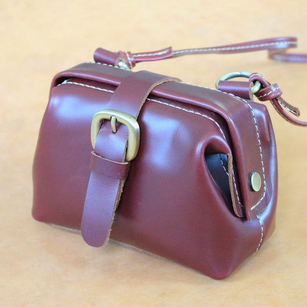 Handmade Womens Mini Red Leather Doctor Shoulder - Back View