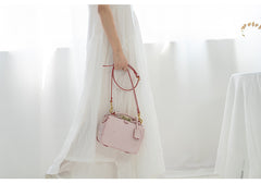 Handmade Womens Pink Leather doctor Handbag Classic shoulder doctor bags Purse for women