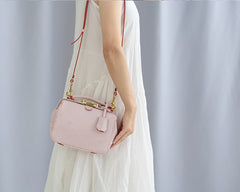 Handmade Womens Pink Leather doctor Handbag Classic shoulder doctor bags Purse for women