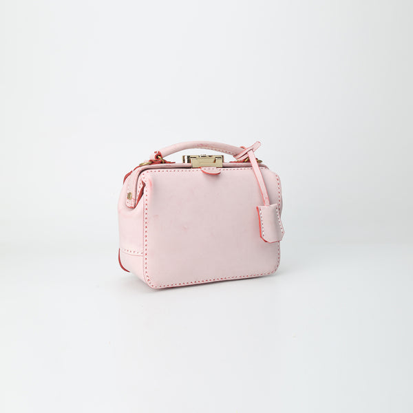 Handmade Womens Pink Leather doctor Handbag Classic - Back View