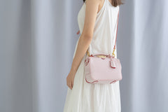 Handmade Womens Pink Leather doctor Handbag Classic shoulder doctor bags Purse for women