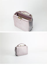 Handmade Womens Purple Leather Doctor Handbag Purse Small Side Bag Doctor Purse for Women
