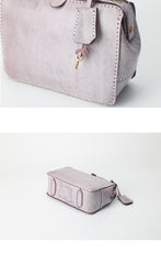 Handmade Womens Purple Leather Doctor Handbag Purse Small Side Bag Doctor Purse for Women