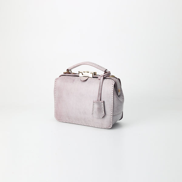Handmade Womens Purple Leather Doctor Handbag Purse - Back View