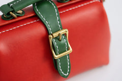 Handmade Womens Red Green Leather Doctor Handbag Side Purse Small Doctor Purse for Women