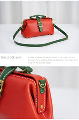 Handmade Womens Red Green Leather Doctor Handbag Side Purse Small Doctor Purse for Women