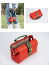 Handmade Womens Red Green Leather Doctor Handbag Side Purse Small Doctor Purse for Women