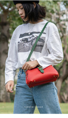 Handmade Womens Red Green Leather Doctor Handbag Side Purse Small Doctor Purse for Women