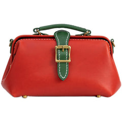 Handmade Womens Red Green Leather Doctor Handbag Side Purse Small Doctor Purse for Women