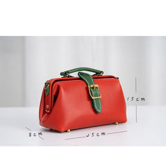 Handmade Womens Red Green Leather Doctor Handbag Side Purse Small Doctor Purse for Women