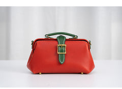 Handmade Womens Red Green Leather Doctor Handbag Side Purse Small Doctor Purse for Women