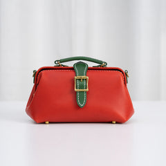 Handmade Womens Red Green Leather Doctor Handbag Side Purse Small Doctor Purse for Women