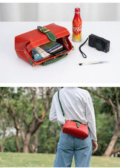 Handmade Womens Red Green Leather Doctor Handbag Side Purse Small Doctor Purse for Women