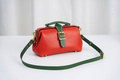 Handmade Womens Red Green Leather Doctor Handbag Side Purse Small Doctor Purse for Women