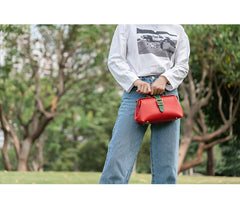 Handmade Womens Red Green Leather Doctor Handbag Side Purse Small Doctor Purse for Women