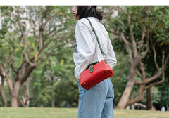 Handmade Womens Red Green Leather Doctor Handbag Side Purse Small Doctor Purse for Women