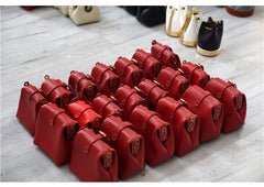 Handmade Womens Red Leather Doctor Handbag Small Side Purses Doctor Purse for Women