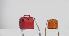 Handmade Womens Red Leather Doctor Handbag Small Side Purses Doctor Purse for Women